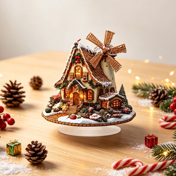 QuickGo Gingerbread Log Cabin Ornament, 2D Acrylic Table Decoration, Double Sided Crafts for Holiday Home Party Tabletop