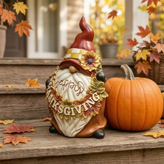 QuickGo Happy Thanksgiving Gnome Figurine, Sunflower Maple Leaf Gnome Statue, Cartoon Dwarf Sculpture for Harvest Autumn Table Decor