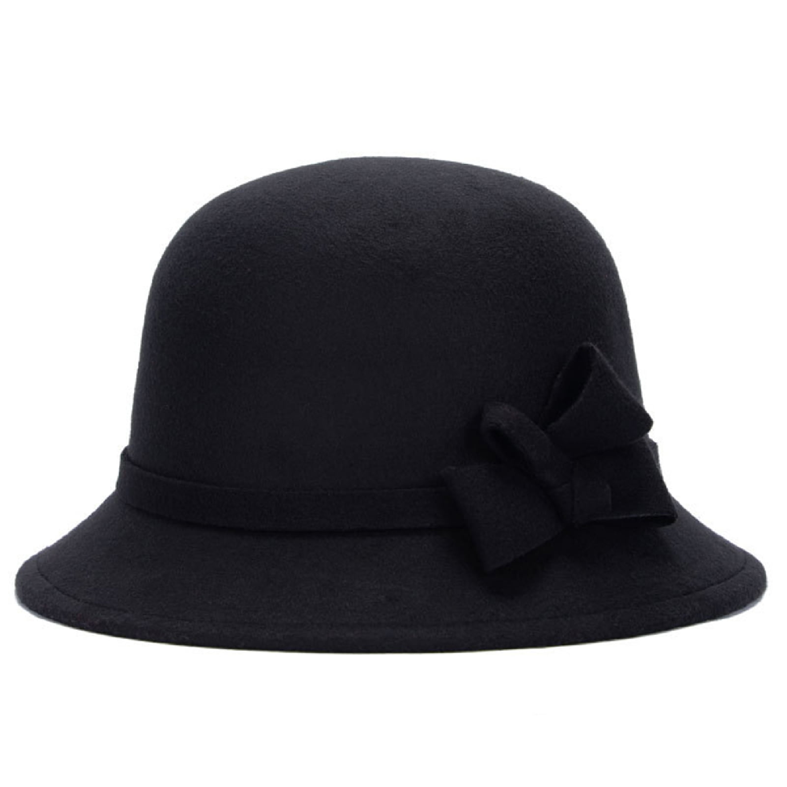 QuickGo Ladies Solid Color Wide brim top Hat - imitation wool Tea ...