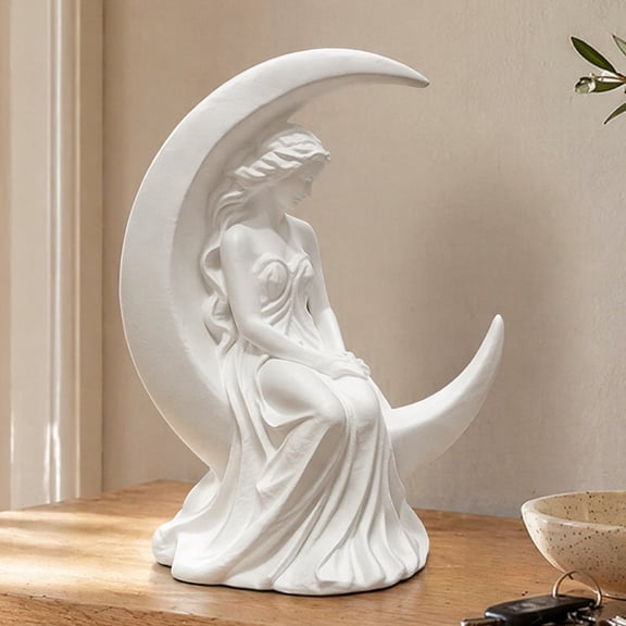 QuickGo Moon Girl Figurine, 3D Printed Mystical Girl on Crescent Moon Statue, Collectible Sculpture for Bedroom Shelf Decor