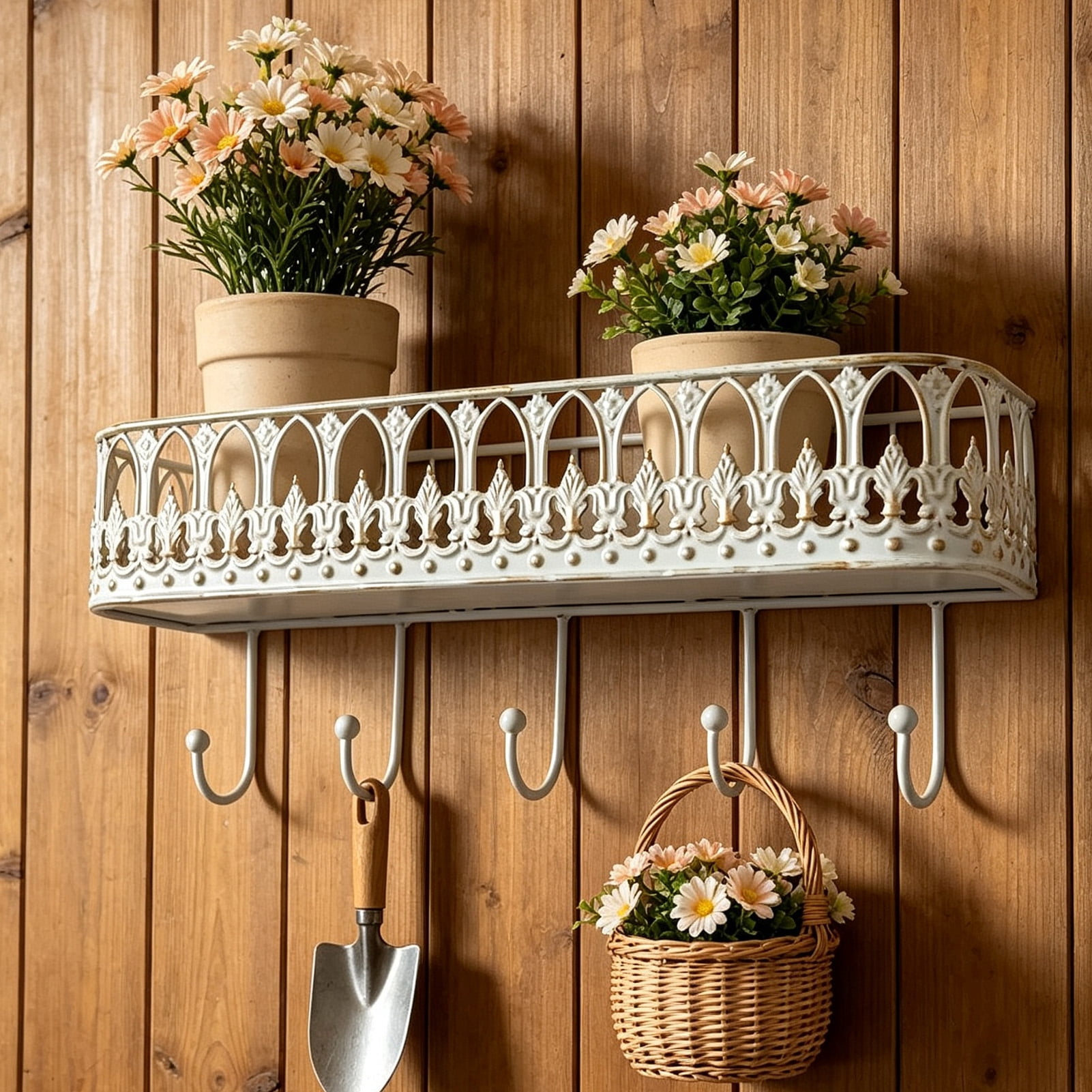 Float Ip QuickGo Wall Mounted Floating Shelves, Metal Wall Shelf with 5 Hooks ...