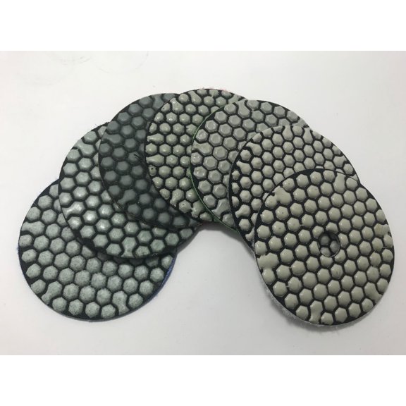 QuickT PPD701A Dry Diamond Polishing Pads For Concrete Stone Granite Marble Stone Glass Dry Polishing - 4 Inch, 7 Pads Set
