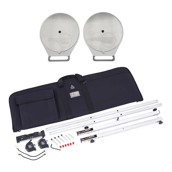 Speedway Motors QuickTrick Alignment System With Turn Plates Elite Slider Kit Fits 13-22 Inch Wheels Includes Aluminum Turn Plates Steering Wheel Holder Case for Home or Shop Use