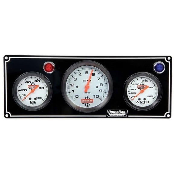 Quickcar Racing Products 2-1 Gauge Panel OP/WT w/ 3in Tach Black