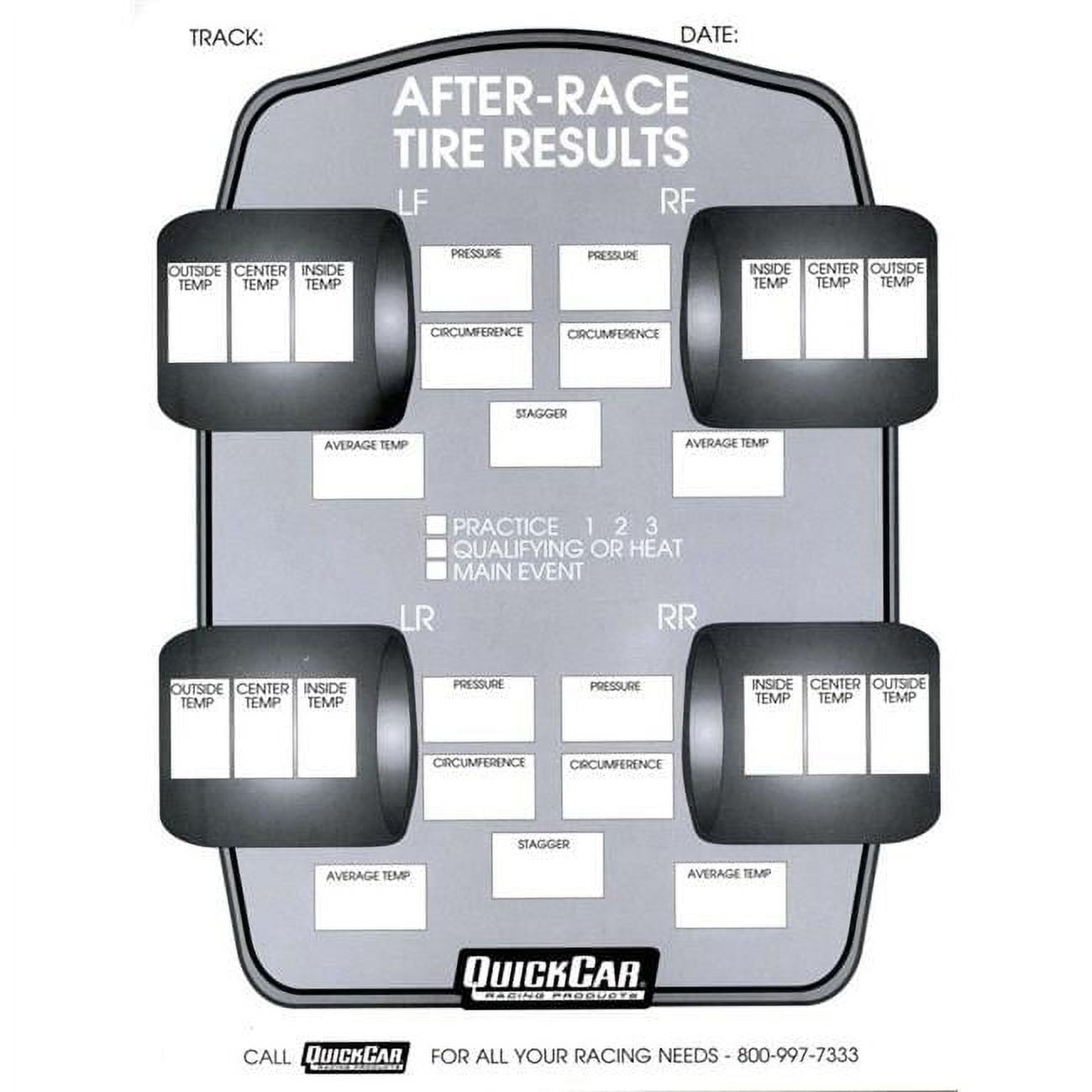 Quickcar Racing Products After Race Tire Set-Up Forms (50 PK)