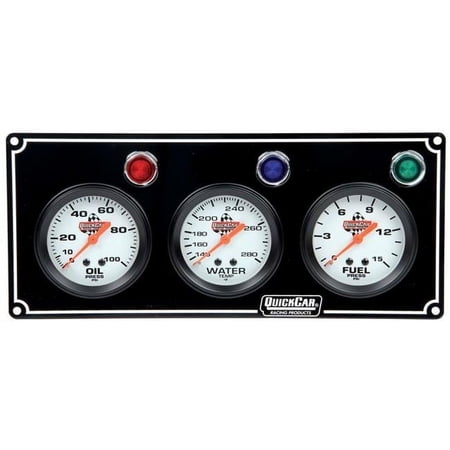 Quickcar Racing Products QRP61-6712 3 Gauge Panel Assembly with Warning Lights - OP-WT-FP, Black