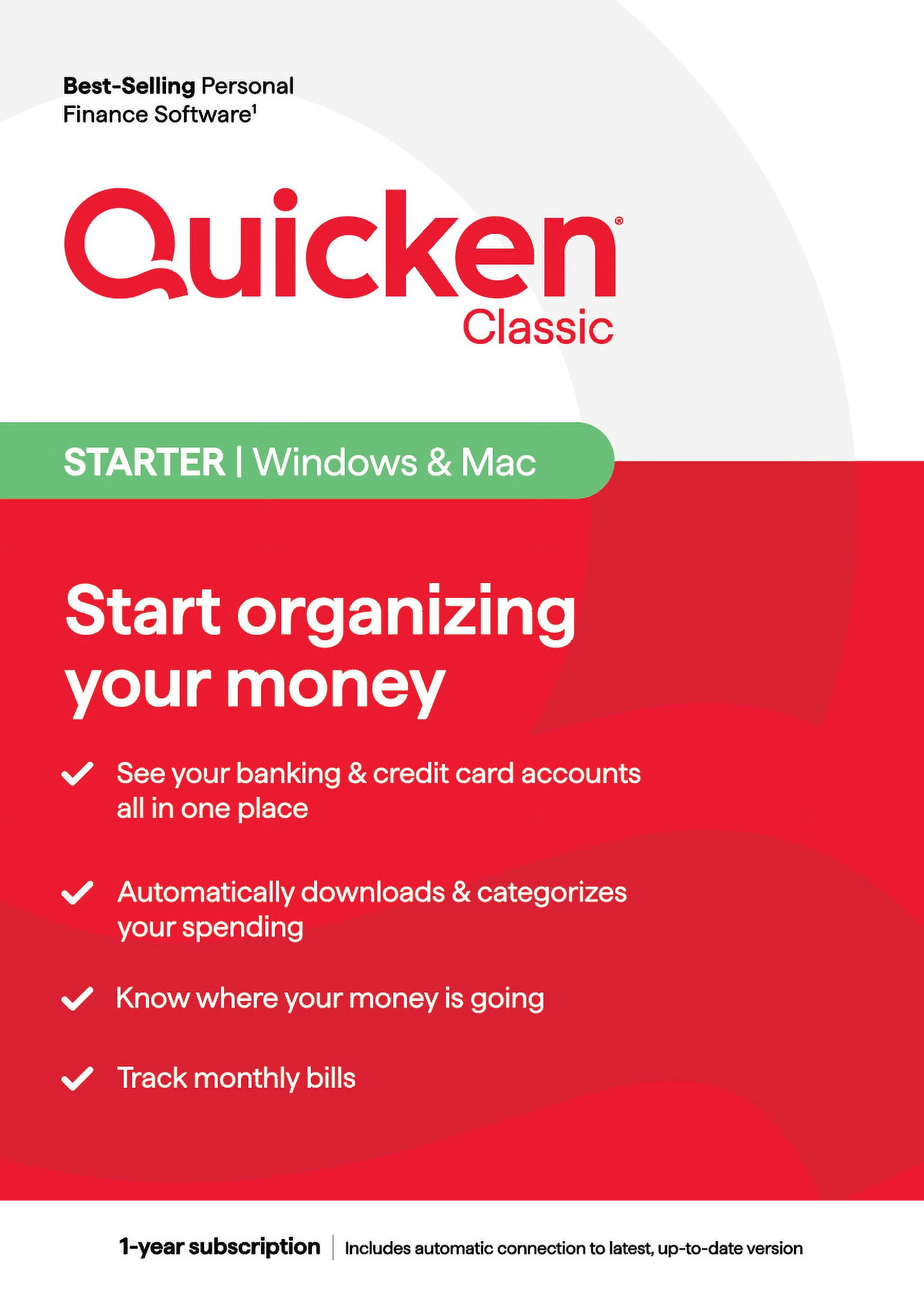 Quicken Classic Starter 1 Year, 1 User Organize Your Finances WIN