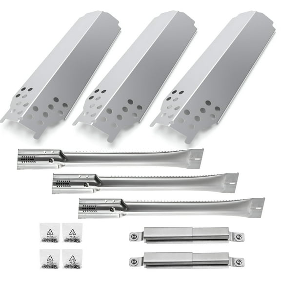 Quickflame Set of 3 Heat Plates, Burners & 2 Crossover Tubes, Replacement Parts for Charbroil Classic 360 3-Burner, 405 4-Burner, G320-0200-W1, G215-0203-W, Char Broiil Classic Grill Parts