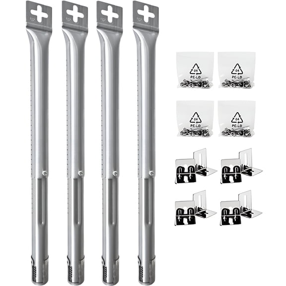 Quickflame Set of 4 Universal Adjustable Burners for Gas Grills (12" to 17.5") from Weber, Dyna Glo, Nexgrill, Brinkmann, Master Forge & Others, Replacement Burners for Gas Grills