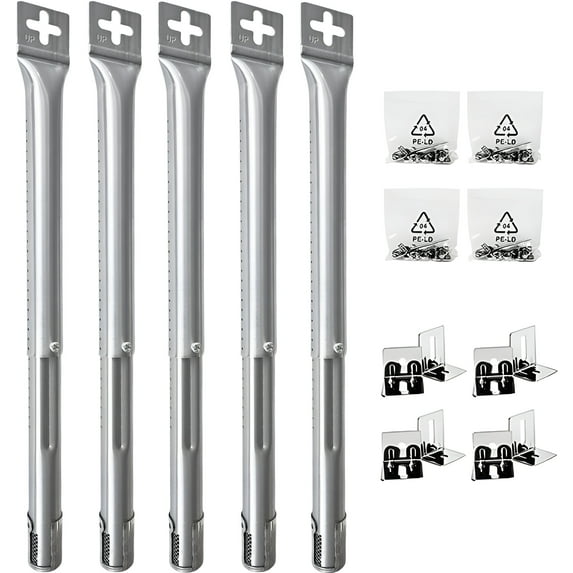 Quickflame Set of 5 Universal Adjustable Burners for Gas Grills (12" to 17.5") from Weber, Dyna Glo, Nexgrill, Brinkmann, Master Forge & Others, Replacement Burners for Gas Grills