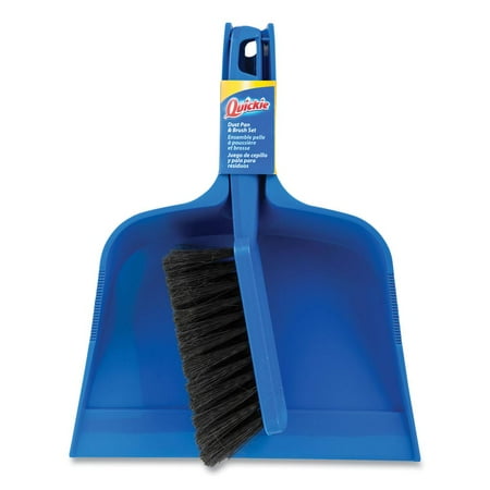 Quickie Bulldozer Brush and Dust Pan Set, 10 x 12, 2.5" Handle, Plastic, Blue