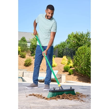 Quickie Bulldozer Multi-Surface Push Broom 18 inch, Green, Steel Handle with Swivel Hang-up Feature, Indoor and Outdoor Cleaning, Sweep Sidewalks/Warehouses, Dirt, Debris Multi Surface 18 Inch