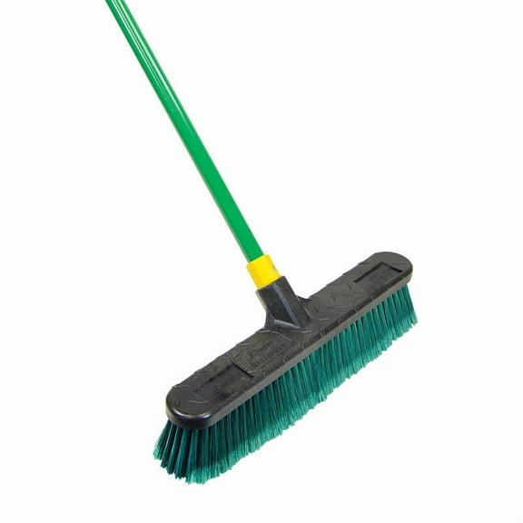 Quickie Multisurface Pushbroom, 18"Brush, 60 1/2" Handle, PET/Steel, Green/Black