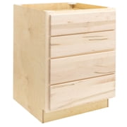 Quicklock RTA Ready-to-Assemble | Base Kitchen Cabinets - Shaker Style | Made in America Raw Maple, 24" W x 34.5" H x 24" D 4 Drawer