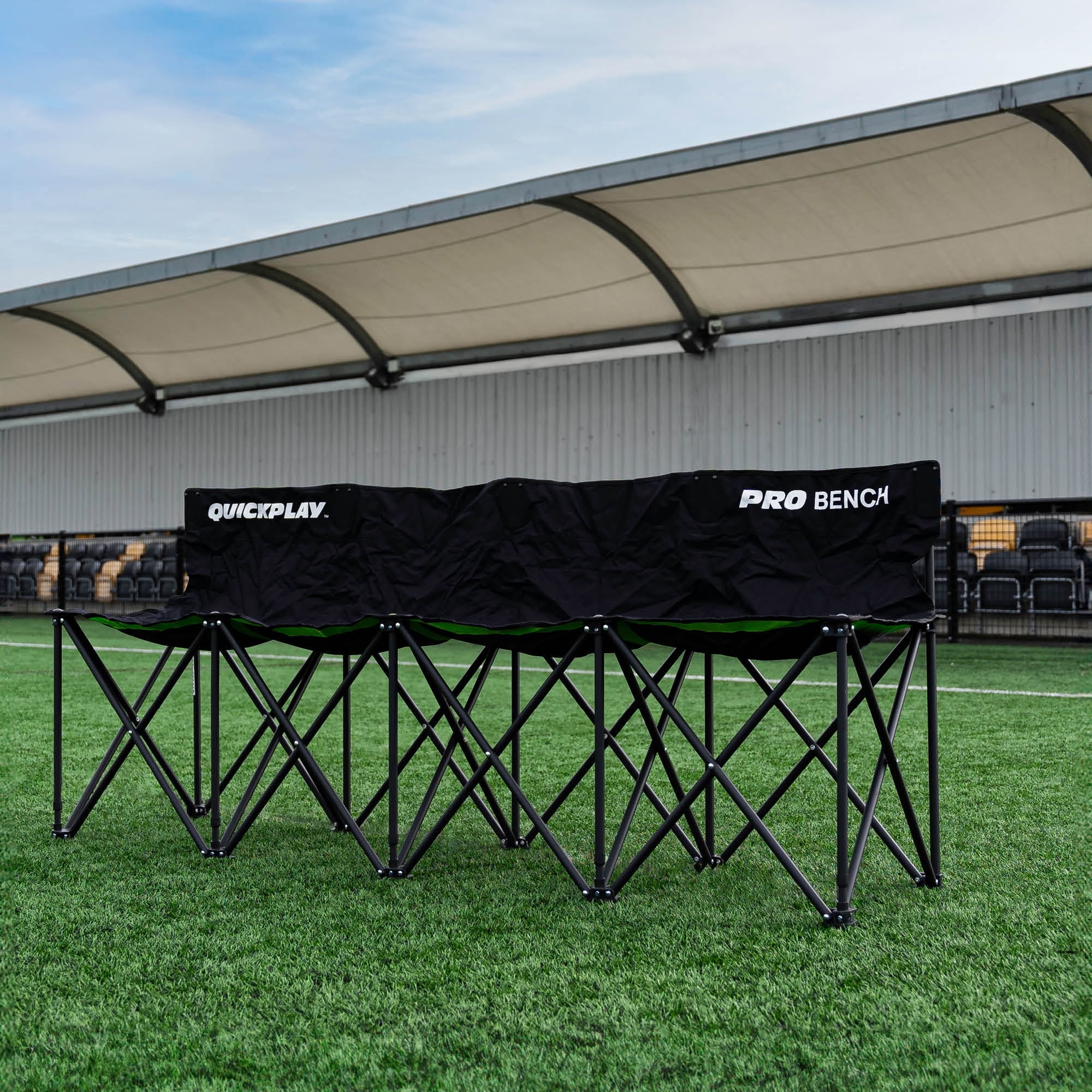 QUICKPLAY PRO Black Steel 4-Seat Portable Folding Bench