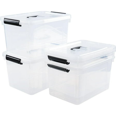 Quickquick 12 Quart Plastic Storage Bin with Handle, Clear Latching Box with Lids, 4 Packs
