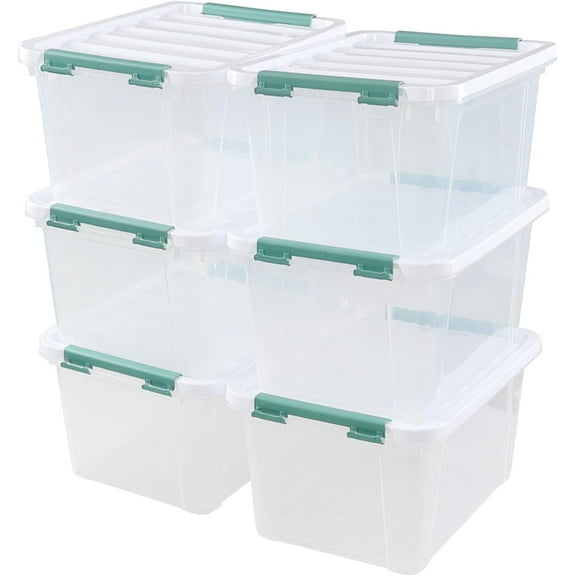 Quickquick 20 Quart Plastic Clear Latching Box, 6-Pack Clear Storage Box