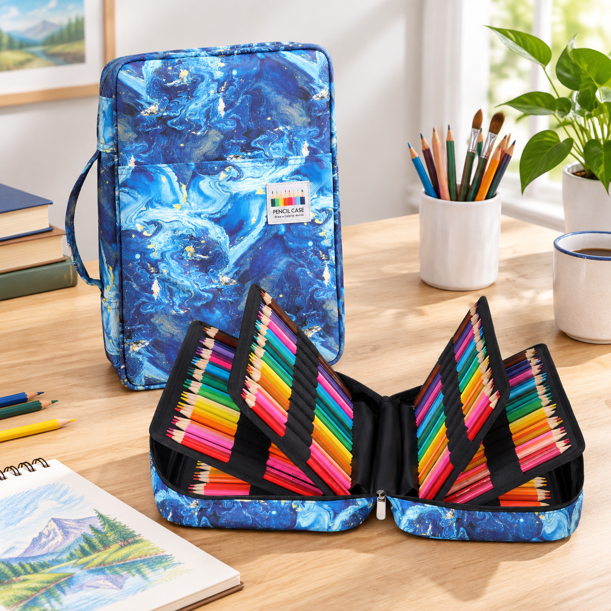 Quicksand Blue 304 Large Capacity Multipartment Pencil Case Organizer ...