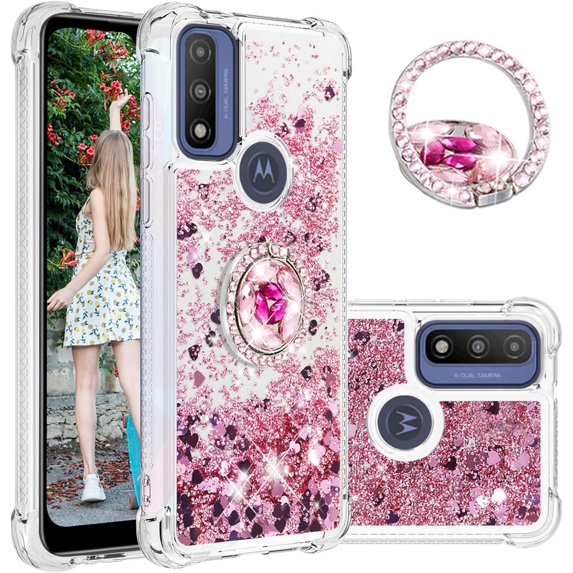 Quicksand Case for Motorola Moto G Play (2023)/ G Power 2022/ G Pure, Glitter Sparkle Flowing Clear Soft TPU Liquid Cover Case with Bling Diamond Kickstand for Moto G Play (2023) -Rose Gold