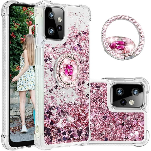 Quicksand Case for Motorola Moto G Power 5G (2023) for Women Girls, Glitter Sparkle Flowing Clear Soft TPU Liquid Cover with Bling Diamond Kickstand for Moto G Power 5G (2023) -Rose Gold