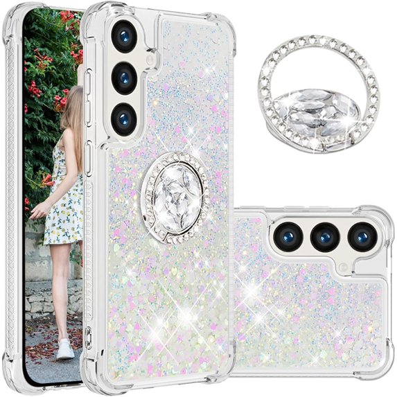 Quicksand Case for Samsung Galaxy S24 Plus (Not S24) for Women Girls, Glitter Sparkle Flowing Clear Liquid Cover Case with Bling Diamond Kickstand for Samsung Galaxy S24+ Plus -Colorful