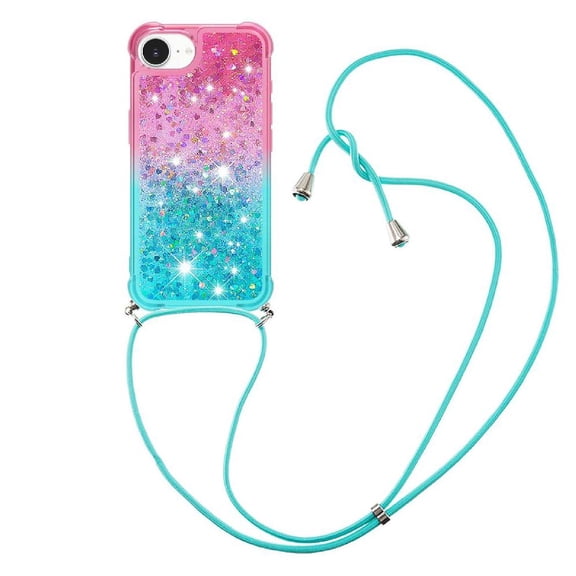 Quicksand Phone Case for iphone 16e Gradient Color Phone Case with Breakaway Safety Clip Adjustable Neck Lanyard