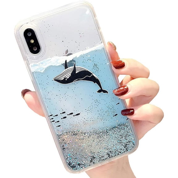 Quicksand Sea Animals Series Case for iPhone 7 Plus/iPhone 8 Plus, Transparent Hard Liquid Flowing Floating Glitter Protective Clear Case Cover (Whale, iPhone 7 Plus / 8 Plus)