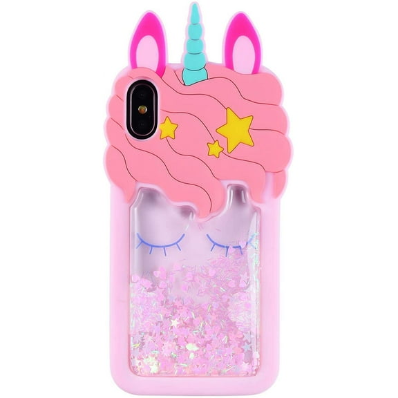 Quicksand Unicorn Case for iPhone X XS,Soft Silicone 3D Cartoon Animal Cover,Kids Girls Cute Bling Glitter Rubber Kawaii Character Fashion Cases Skin Protective Protector for iPhoneX Xs