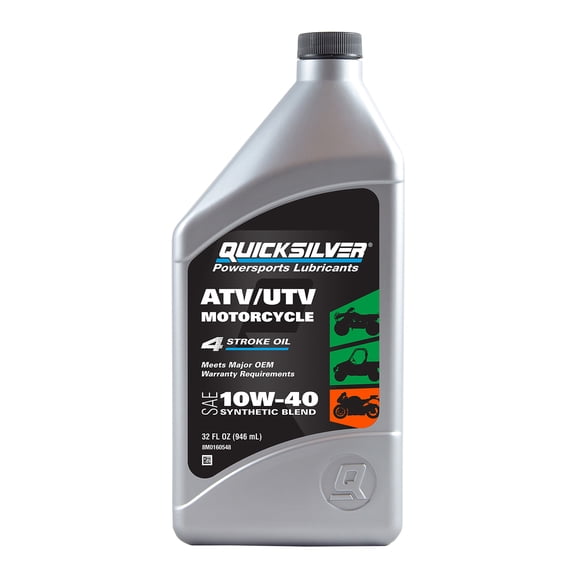 Quicksilver, 10W40 AT/ UTV/MC Synthetic Blend Engine Oil 32oz, Included (qty.) 1 Fluid Ounces 32 fl, Model# 197699