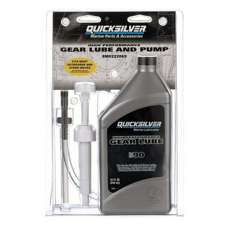 Quicksilver SAE 90 High Performance Gear Lube and Pump Kit for Outboards and Sterndrives, 32oz