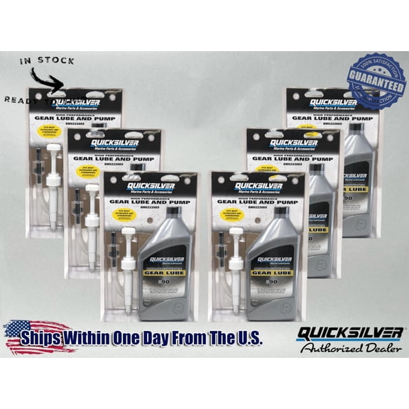 Quicksilver OEM SAE-90 High Perf Gear Lube Quart and Pumps 92-8M0222069 6 Pack