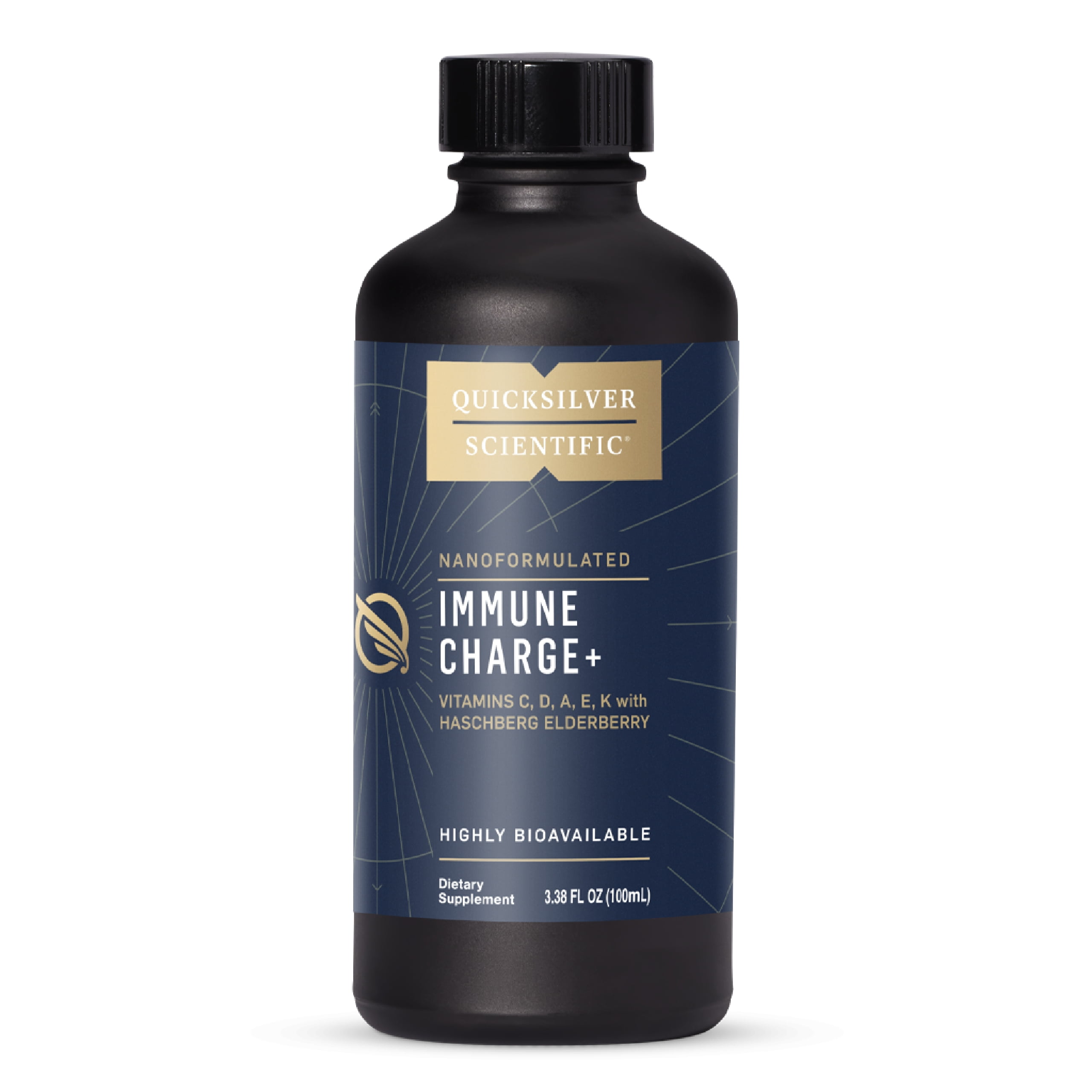 Quicksilver Scientific Immune Charge+ - Elderberry Immune Support with 10,000 IU Vitamin D3, 25,000 Vitamin A, Vitamin C, E, K1 & K2 for Immune Health & Lung Support (100ml)