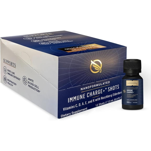 Quicksilver Scientific Immune Charge+ - Portable Wellness Shots with Elderberry, Vitamin C, E, K1, K2, 10,000 IU Vitamin D for Optimal Immune System Support (12 Single Serving Shots)