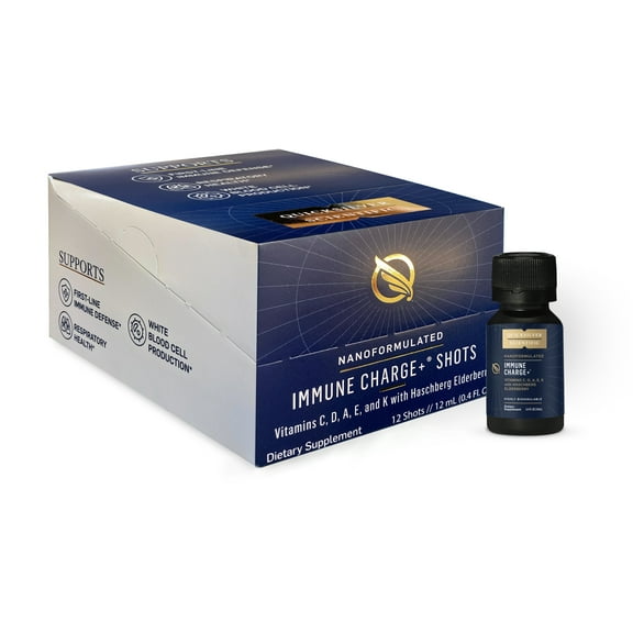Quicksilver Scientific Immune Charge+ - Portable Wellness Shots with Elderberry, Vitamin C, E, K1, K2, 10,000 IU Vitamin D for Optimal Immune System Support (12 Single Serving Shots)