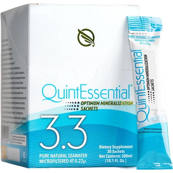 Quicksilver Scientific Quintessential 3.3 Sachets - Hypertonic Solution - Filtered Sea Water Hydration Packets - Liquid Minerals for Muscle Recovery, Stamina + Mineral Replenishment (30 Count)