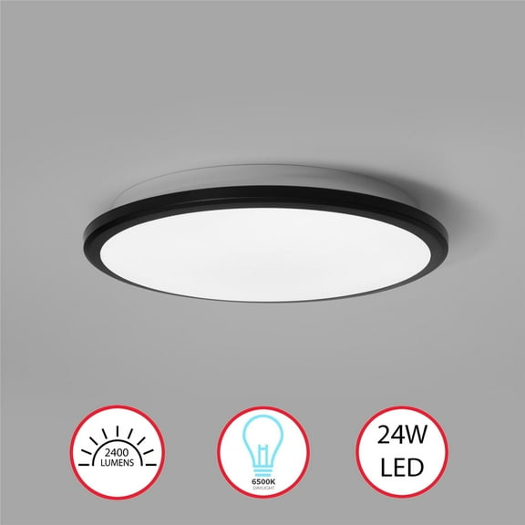 Quickway Imports 4-Piece 12" Round LED Ceiling Light Fixture - Modern Flush Mount 24W 6500K Cool Daylight Energy - Ideal for Office Kitchen Bedroom Living Room, Black