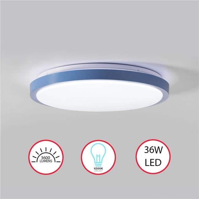 Quickway Imports QI004034.L.BL Round LED Ceiling Light Fixture Flush Mount Lighting, 6500K 30,000 Hour Lifetime 15 in. Blue 36W