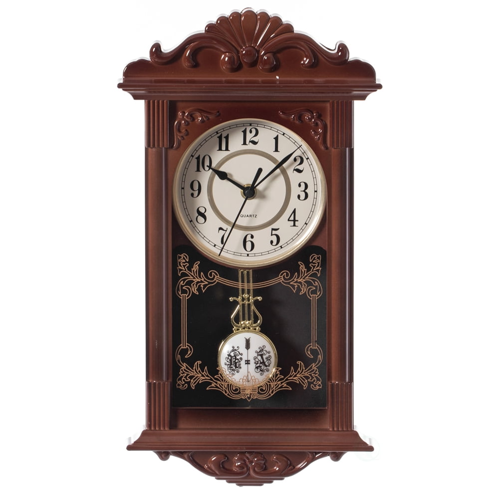 Brown Vintage Grandfather Style Plastic Pendulum Wall Clock