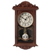 Quickway Imports - Vintage Grandfather Wood- Looking Plastic Pendulum Wall Clock for Living Room, Kitchen, or Dining Room
