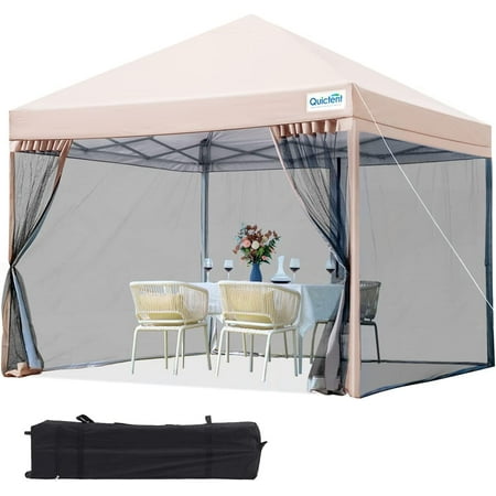 Quictent 10' x 10' Pop up Canopy with Netting, Screen House, Tan
