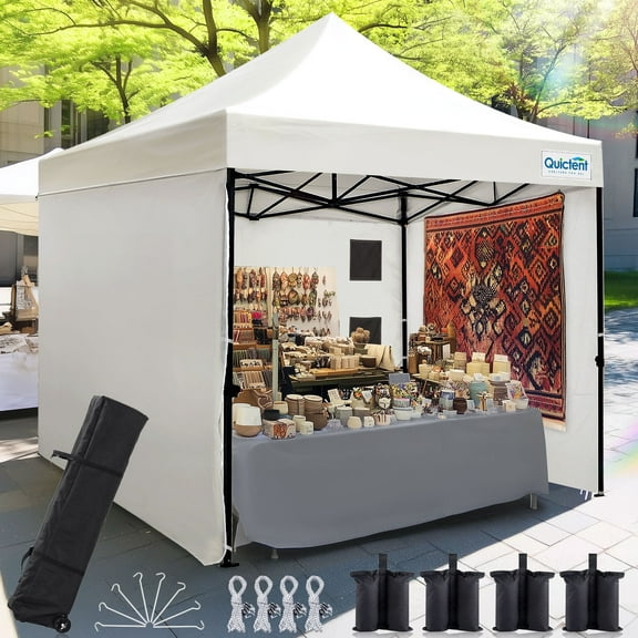 Quictent 10'x10' Heavy Duty Pop up Canopy Tent with Sidewalls, Easy up Commercial Gazebo Canopies, White