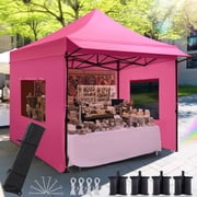 Quictent 10x10 Heavy Duty Pop up Canopy Tent with Sidewalls and Awning, Easy up Commercial Gazebo Canopies, Pink