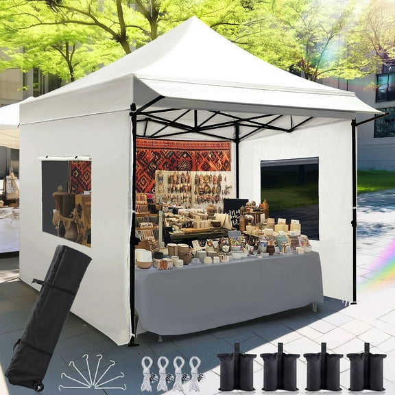 Quictent 10'x10' Heavy Duty Pop up Canopy Tent with Sidewalls and Awning, Easy up Commercial Gazebo Canopies, White