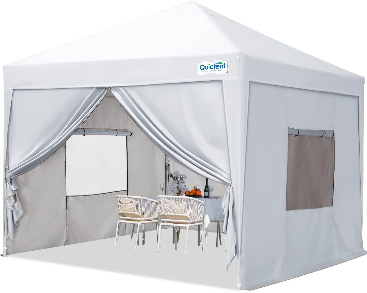 White 10x10 Waterproof Pop-Up Canopy Tent with Sidewalls