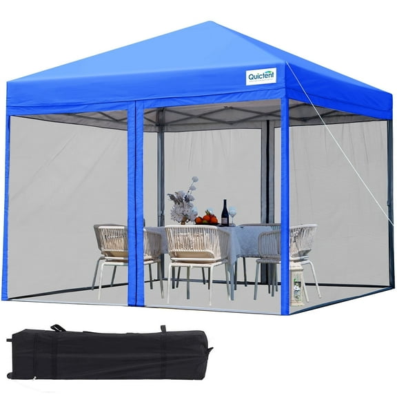 Quictent 10'x10’ Pop up Screened Canopy Tent with Mosquito Netting, Portable Easy up Outdoor Screen Shelter with Wheeled Carry Bag, Blue
