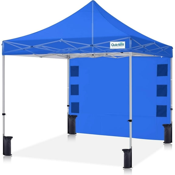 Quictent 10'x10' Portable Pop up Canopy Tent, Easy up Commercial Gazebo Canopies for Sun & Rain Protection(Blue, 1 Sidewall)