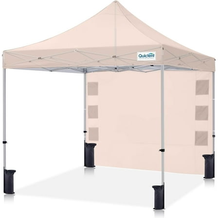 Quictent 10'x10' Portable Pop up Canopy Tent, Easy up Commercial Gazebo Canopies for Sun & Rain Protection(Beige, 1 Sidewall)