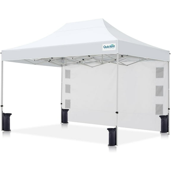Quictent 10'x15' Portable Pop up Canopy Tent, Easy up Commercial Gazebo Canopies for Sun & Rain Protection(White, 1 Sidewall)