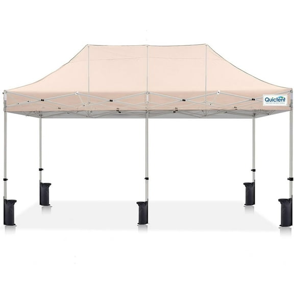 Quictent 10'x20' Portable Pop up Canopy Tent, Easy up Commercial Gazebo Canopies for Sun & Rain Protection(Beige, No Sidewall)