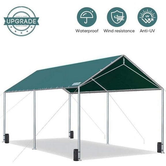 Quictent 10X20ft Heavy Duty Carport Outdoor Car Canopy with 3 Reinforced Steel Cables-Green